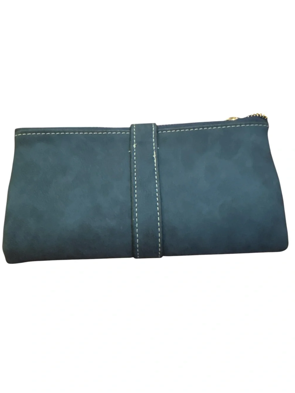 Women's Slate Blue Fold-Over Wallet with Contrast Stitching NWOT